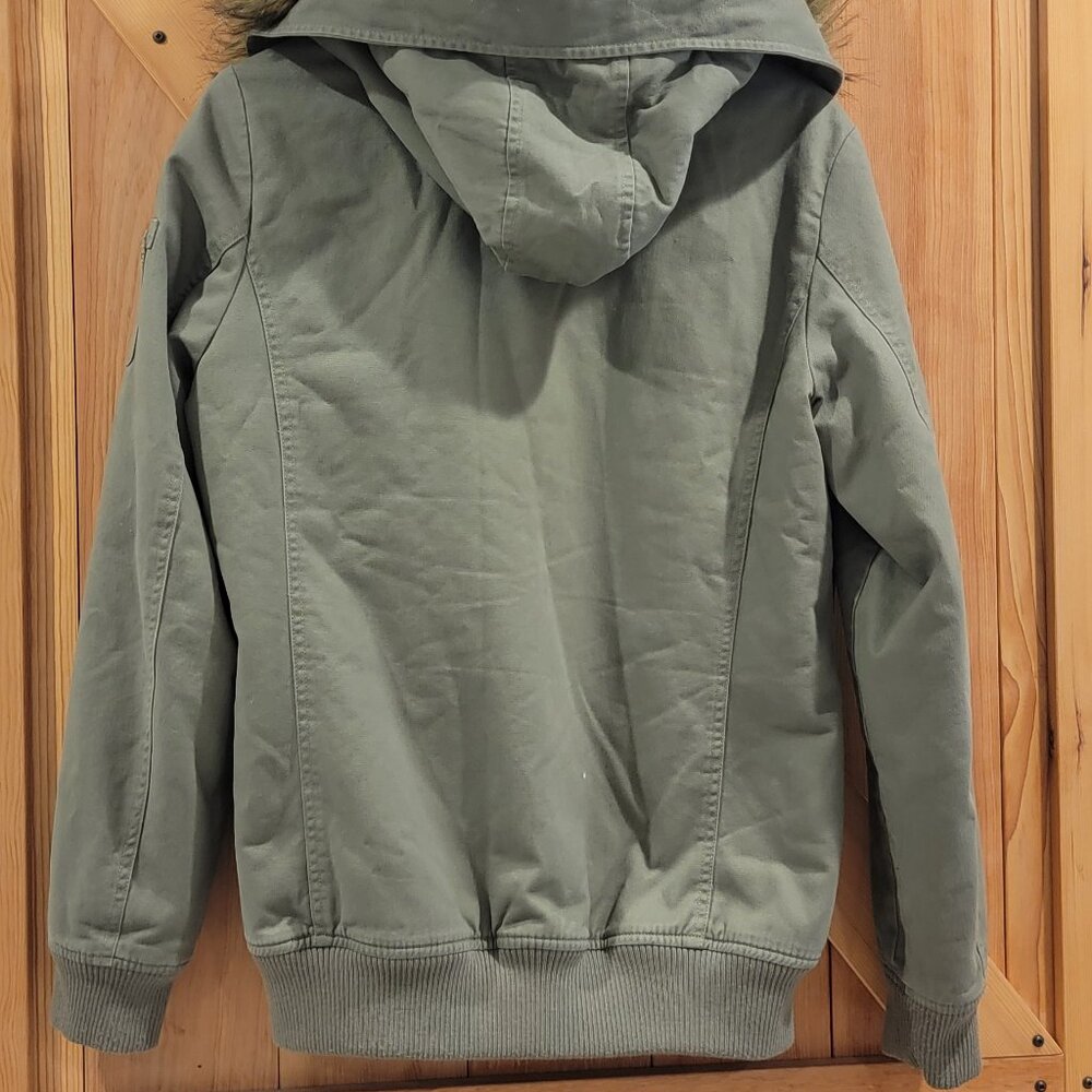 Roxy Bomber Jacket Faux Fur Trim Hood - Army Green XL - Picture 4 of 9